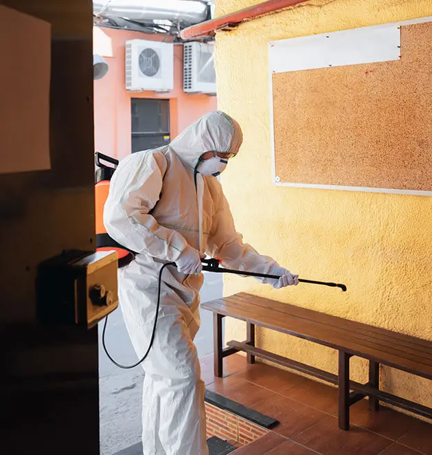 professional disinfecting business area after blood cleanup
