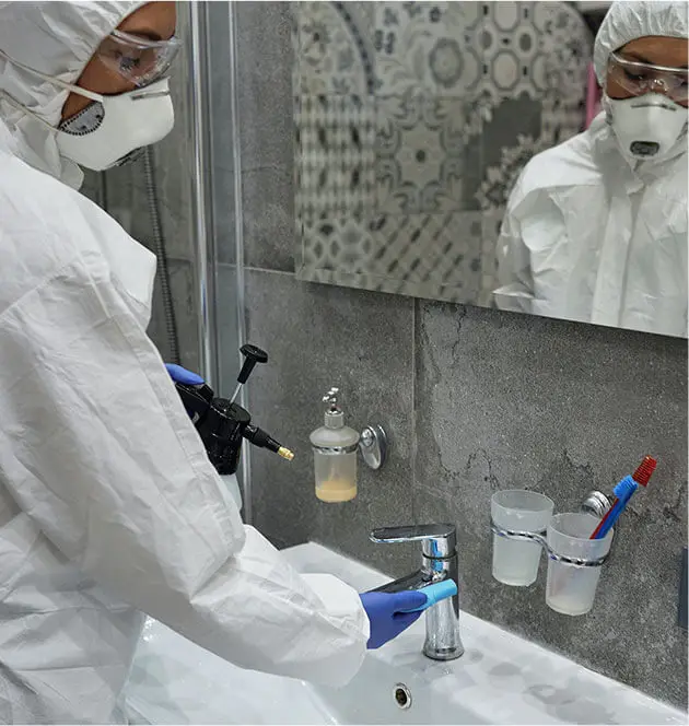 professional disinfecting bathroom crime scen