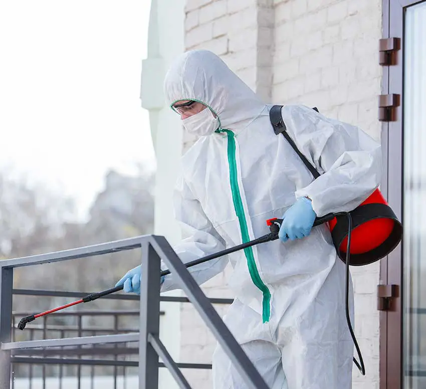 professional disinfecting bathroom crime scen